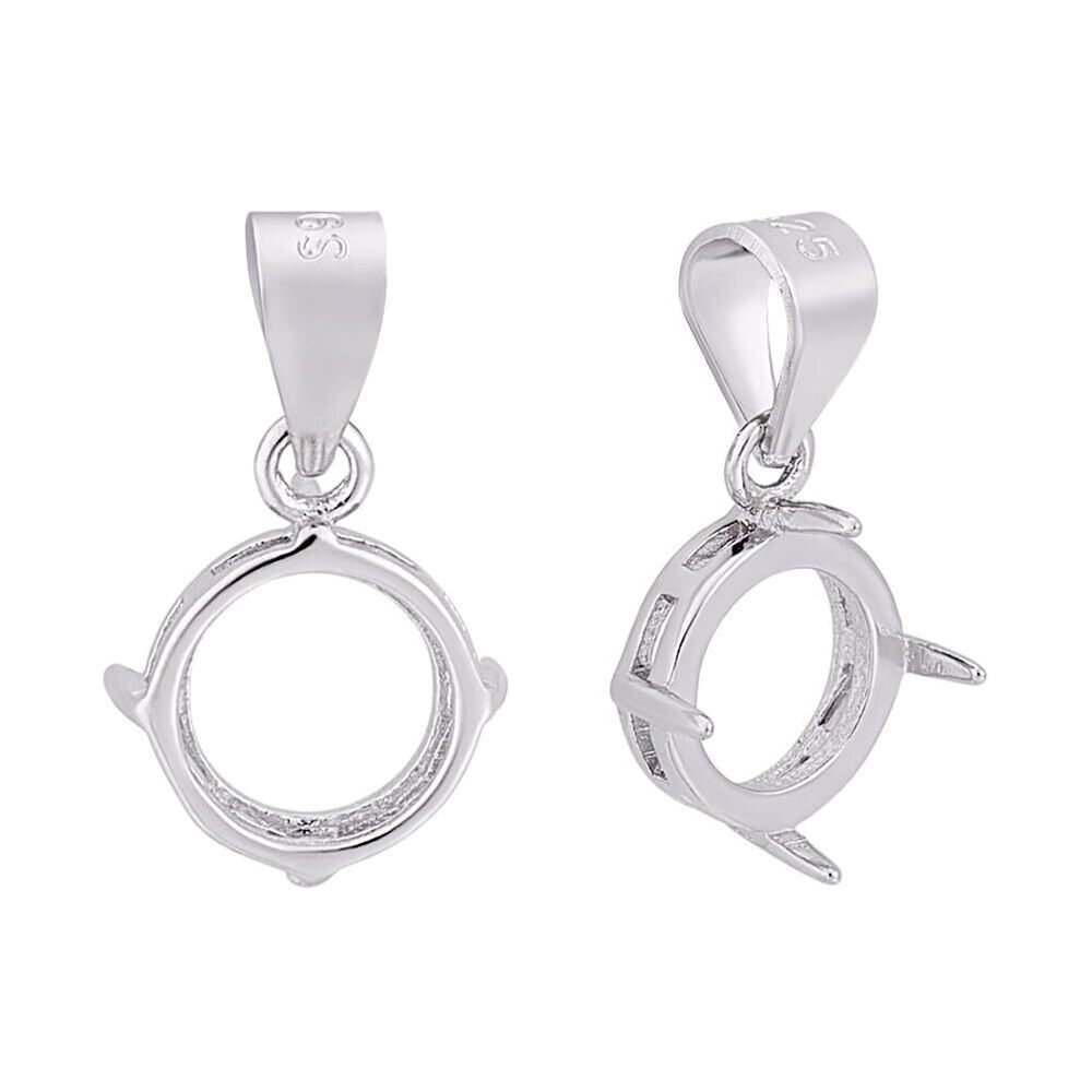 2124 2 Pcs 925 Sterling Silver Claw Setting Pendant Blank Charms Flat Round